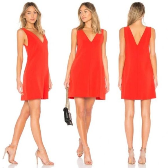 Theory V-neck Sleeveless Admiral Crepe Short Dress In Bright Tomato 28177 - Picture 1 of 11